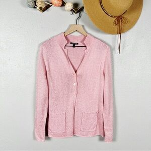 Eileen Fisher Pink Ribbed Knit Long Sleeve Silk Blend Cardigan W/Pockets Size XS